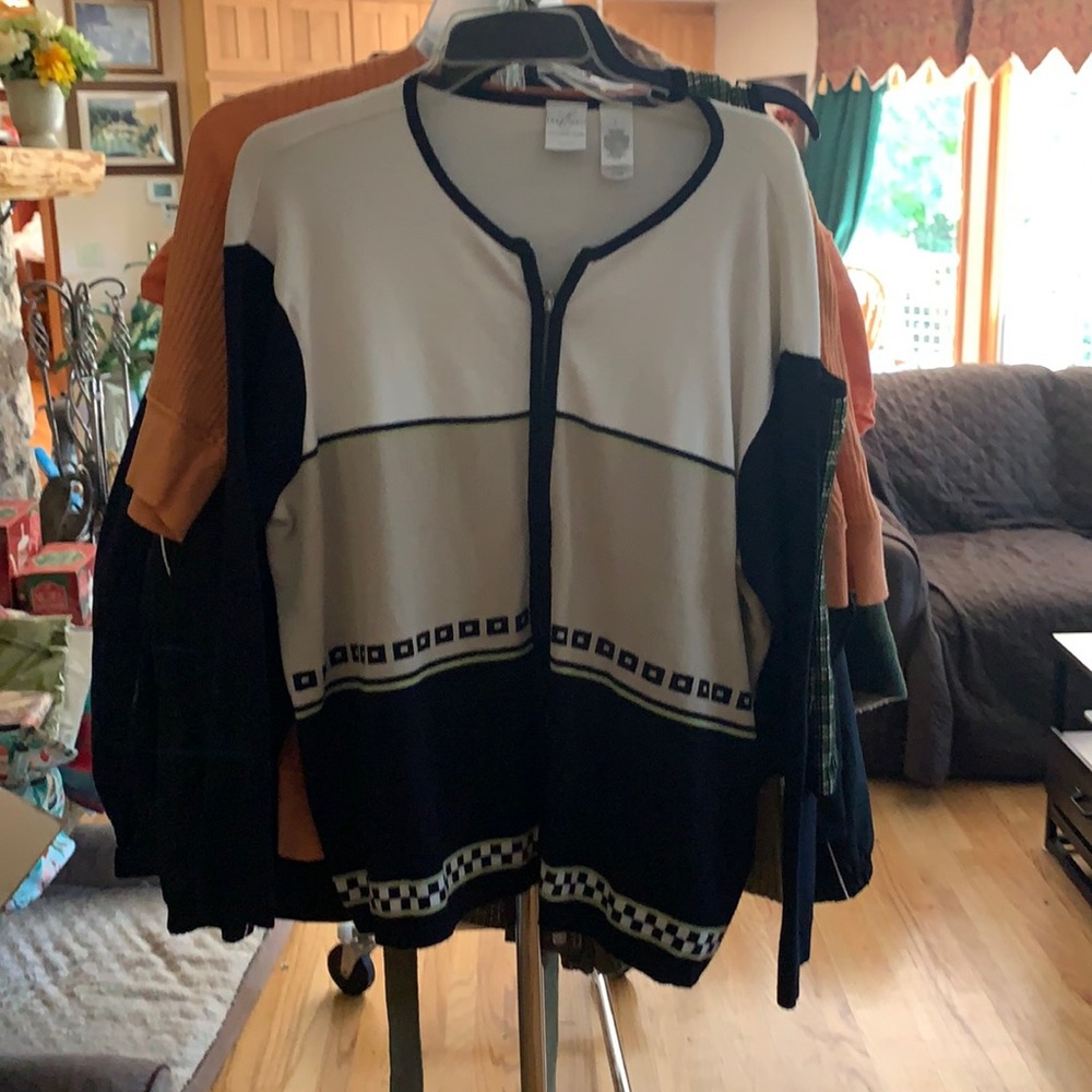 Cream, white, and  Black Zip up